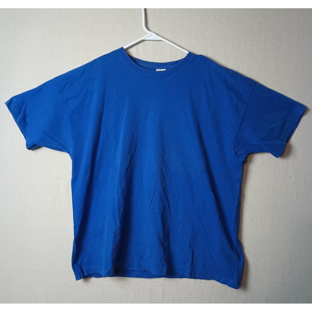 Vtg Fruit of the‎ Loom Basic T-Shirt Short Sleeve Blue Women XL Single Stitch R